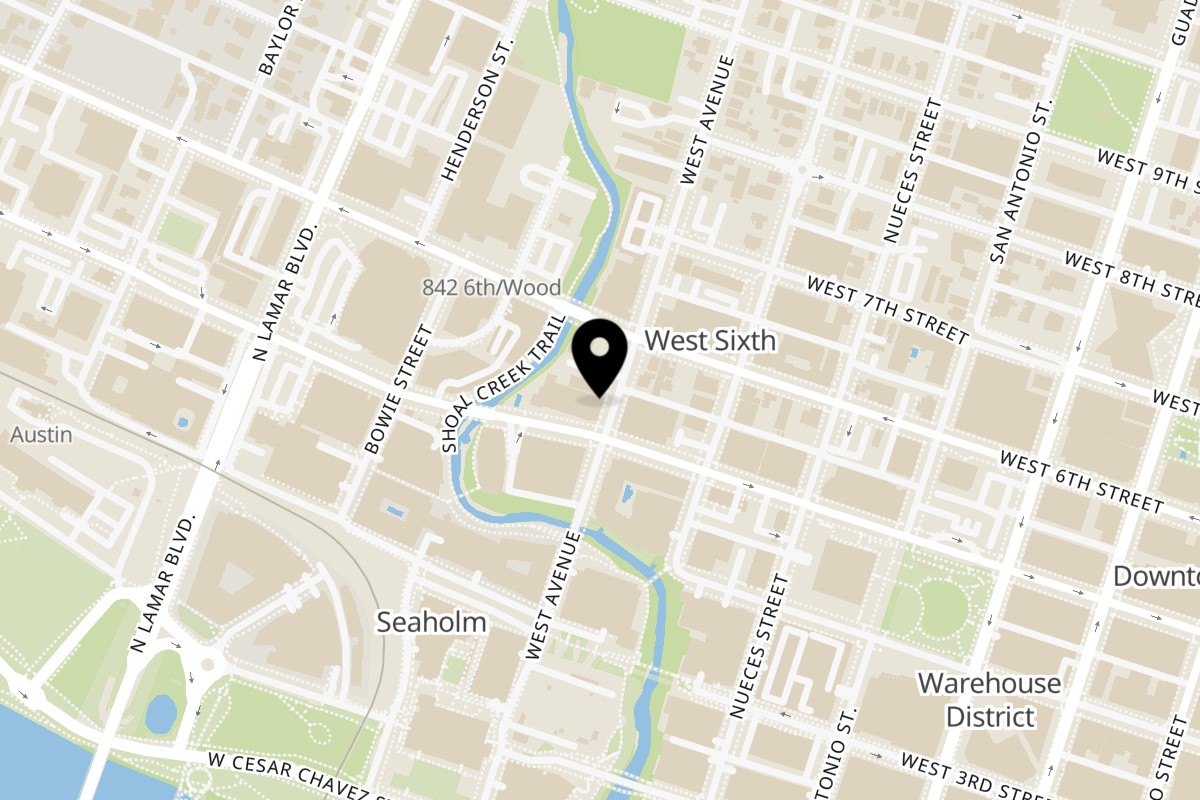 Map showing the location of NAYA on 506 West Ave in Austin